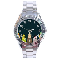 Animals Lovebird Walnut Peacock Parrots Birds Stainless Steel Analogue Watch by Mariart