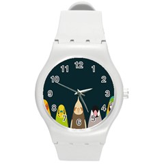 Animals Lovebird Walnut Peacock Parrots Birds Round Plastic Sport Watch (m) by Mariart