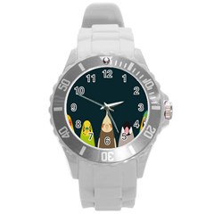 Animals Lovebird Walnut Peacock Parrots Birds Round Plastic Sport Watch (l)