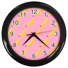 Banana Fruit Yellow Pink Wall Clocks (black)