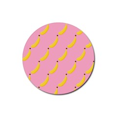 Banana Fruit Yellow Pink Rubber Round Coaster (4 Pack) 