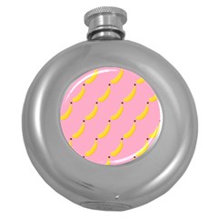 Banana Fruit Yellow Pink Round Hip Flask (5 Oz) by Mariart