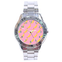 Banana Fruit Yellow Pink Stainless Steel Analogue Watch by Mariart