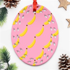 Banana Fruit Yellow Pink Oval Filigree Ornament (two Sides)