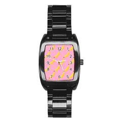 Banana Fruit Yellow Pink Stainless Steel Barrel Watch by Mariart