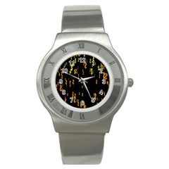 Animated Falling Spinning Shining 3d Golden Dollar Signs Against Transparent Stainless Steel Watch