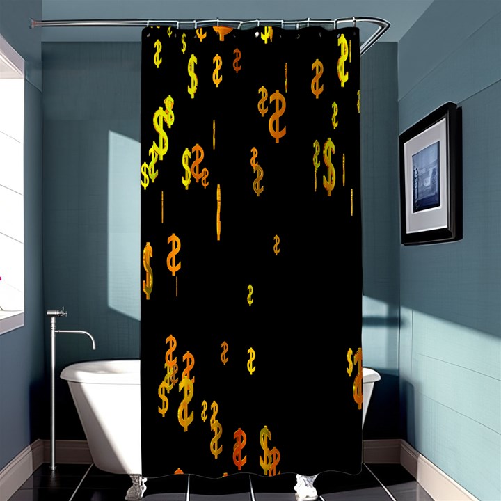 Animated Falling Spinning Shining 3d Golden Dollar Signs Against Transparent Shower Curtain 36  x 72  (Stall) 