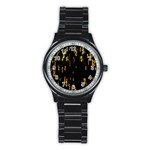 Animated Falling Spinning Shining 3d Golden Dollar Signs Against Transparent Stainless Steel Round Watch Front