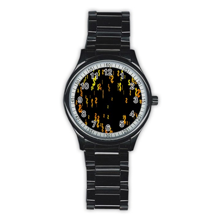 Animated Falling Spinning Shining 3d Golden Dollar Signs Against Transparent Stainless Steel Round Watch