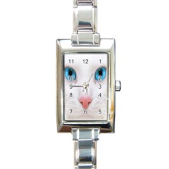 Beautiful White Face Cat Animals Blue Eye Rectangle Italian Charm Watch by Mariart