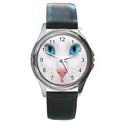 Beautiful White Face Cat Animals Blue Eye Round Metal Watch