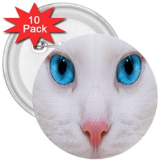 Beautiful White Face Cat Animals Blue Eye 3  Buttons (10 Pack) 