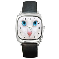 Beautiful White Face Cat Animals Blue Eye Square Metal Watch by Mariart