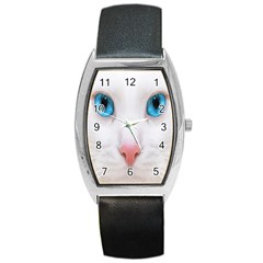 Beautiful White Face Cat Animals Blue Eye Barrel Style Metal Watch