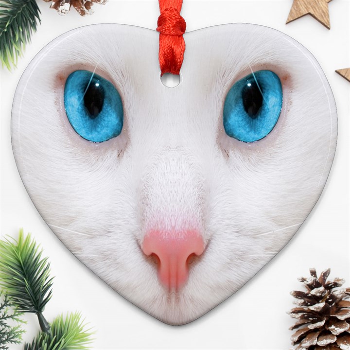 Beautiful White Face Cat Animals Blue Eye Heart Ornament (Two Sides)