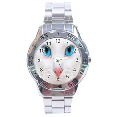 Beautiful White Face Cat Animals Blue Eye Stainless Steel Analogue Watch by Mariart