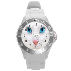 Beautiful White Face Cat Animals Blue Eye Round Plastic Sport Watch (l)