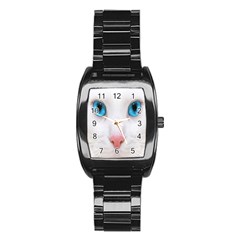 Beautiful White Face Cat Animals Blue Eye Stainless Steel Barrel Watch