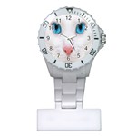 Beautiful White Face Cat Animals Blue Eye Plastic Nurses Watch Front