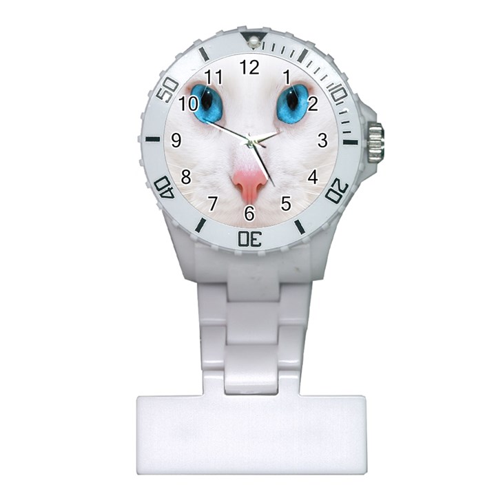 Beautiful White Face Cat Animals Blue Eye Plastic Nurses Watch