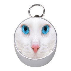 Beautiful White Face Cat Animals Blue Eye Mini Silver Compasses