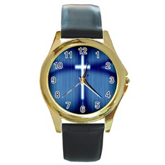 Blue Cross Christian Round Gold Metal Watch