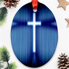 Blue Cross Christian Oval Ornament (Two Sides)