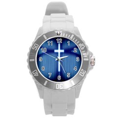 Blue Cross Christian Round Plastic Sport Watch (L)