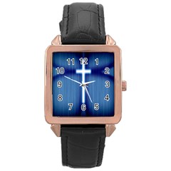 Blue Cross Christian Rose Gold Leather Watch  by Mariart