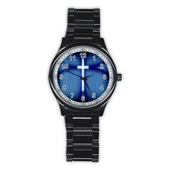 Blue Cross Christian Stainless Steel Round Watch