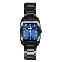 Blue Cross Christian Stainless Steel Barrel Watch