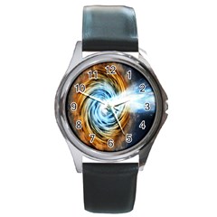 A Blazar Jet In The Middle Galaxy Appear Especially Bright Round Metal Watch by Mariart