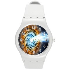 A Blazar Jet In The Middle Galaxy Appear Especially Bright Round Plastic Sport Watch (m)