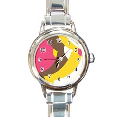 Breast Pink Brown Yellow White Rainbow Round Italian Charm Watch