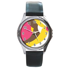 Breast Pink Brown Yellow White Rainbow Round Metal Watch