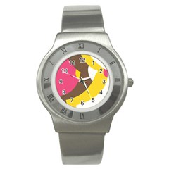 Breast Pink Brown Yellow White Rainbow Stainless Steel Watch by Mariart