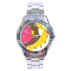 Breast Pink Brown Yellow White Rainbow Stainless Steel Analogue Watch by Mariart