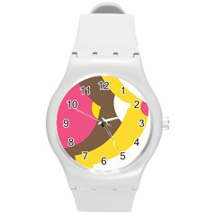 Breast Pink Brown Yellow White Rainbow Round Plastic Sport Watch (m)