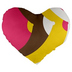 Breast Pink Brown Yellow White Rainbow Large 19  Premium Flano Heart Shape Cushions