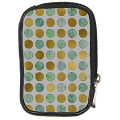 Green And Golden Dots Pattern                            Compact Camera Leather Case by LalyLauraFLM