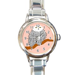 Animals Bird Owl Pink Polka Dots Round Italian Charm Watch