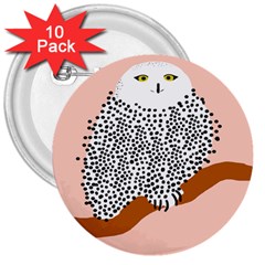 Animals Bird Owl Pink Polka Dots 3  Buttons (10 Pack) 