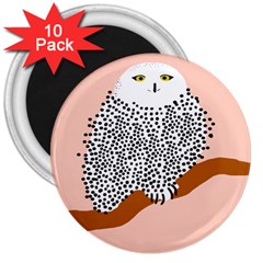 Animals Bird Owl Pink Polka Dots 3  Magnets (10 Pack) 