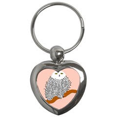 Animals Bird Owl Pink Polka Dots Key Chains (heart)  by Mariart