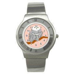 Animals Bird Owl Pink Polka Dots Stainless Steel Watch