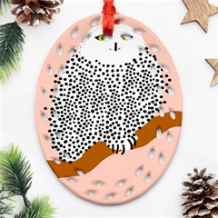 Animals Bird Owl Pink Polka Dots Ornament (oval Filigree) by Mariart