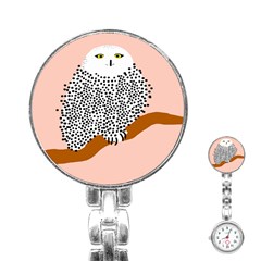 Animals Bird Owl Pink Polka Dots Stainless Steel Nurses Watch