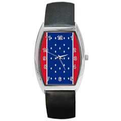 British American Flag Red Blue Star Barrel Style Metal Watch by Mariart