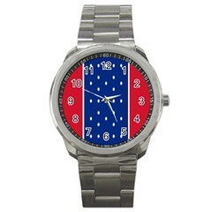 British American Flag Red Blue Star Sport Metal Watch by Mariart