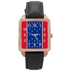 British American Flag Red Blue Star Rose Gold Leather Watch 